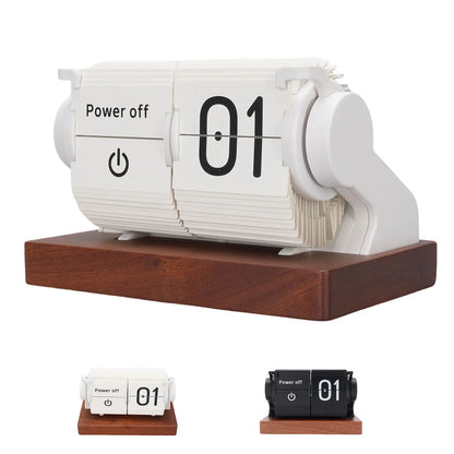 Mechanical  Clock Accurate Timer  Desk Clock Decorative Automatic Page Turning Calendar with Wood Base for Living Room