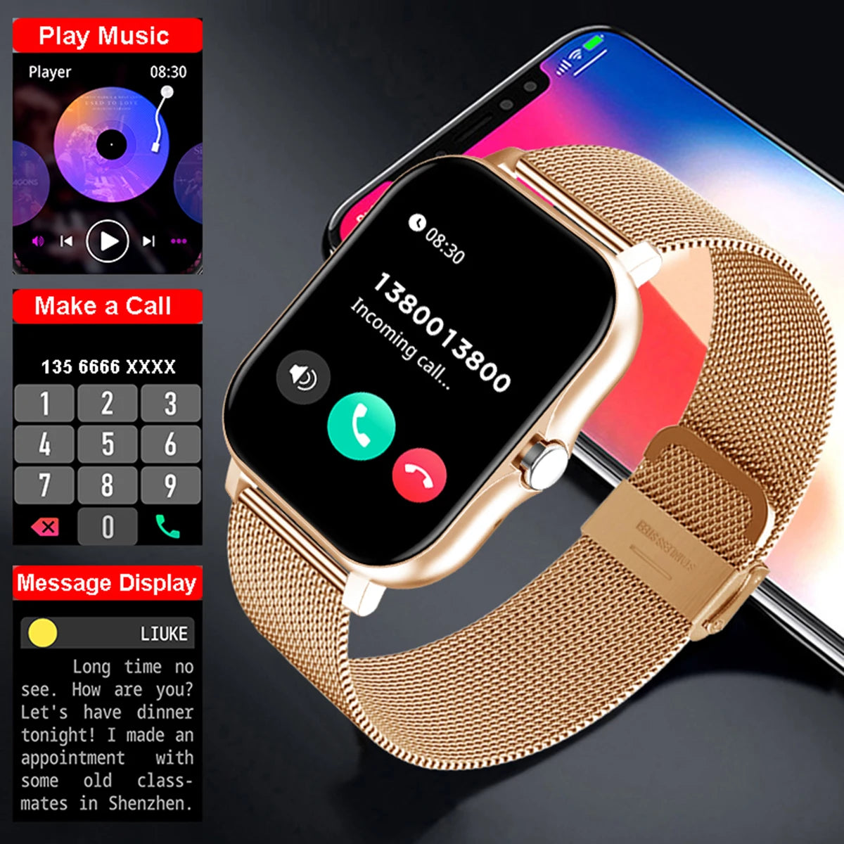 1.83'' Waterproof Smart Watch with Message Answer Call Sleep Monitoring Sports Pedometer Information Alerts For iPhone Android
