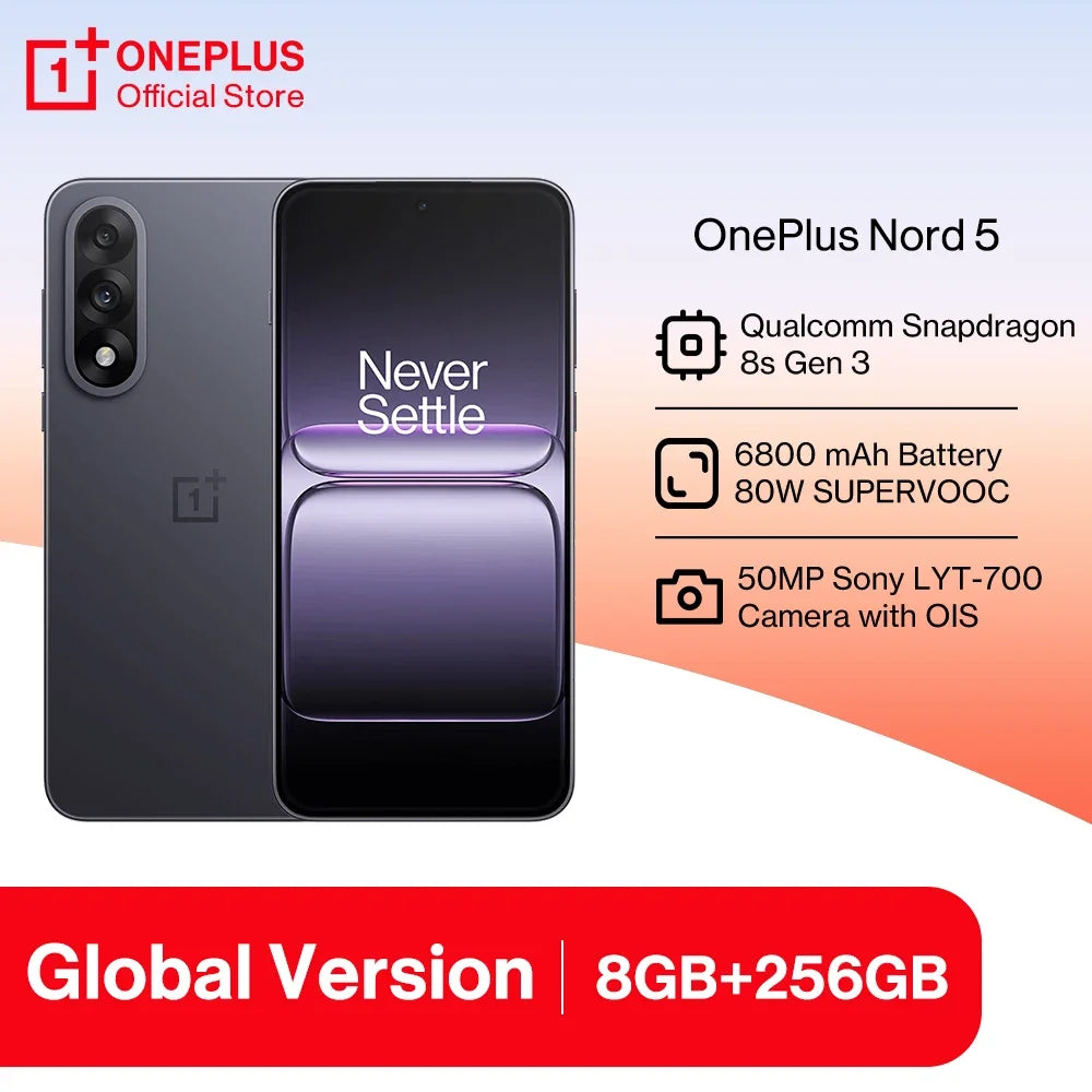 World Premiere OnePlus Nord 5 Global Version Smartphone 50MP LYT-700 Camera 1.5K AMOLED Display Snapdragon 8s Gen 3 OxygenOS 15