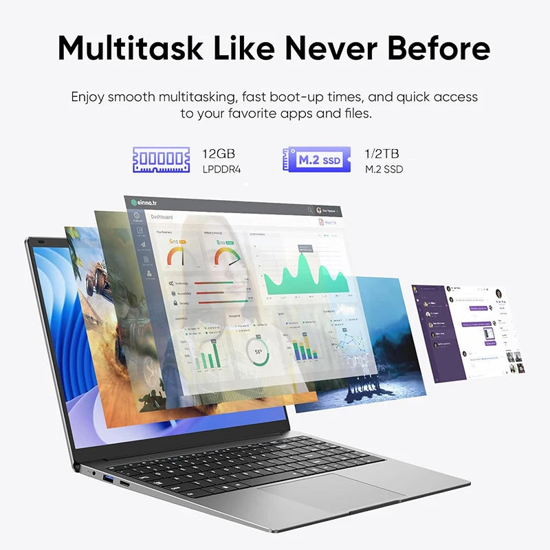 2026 14.1" Laptop Computer Intel Atom A3950 Windows 11 Pro Laptops Gaming 1920*1080 HD DDR4 16GB SSD 1TB Portable Notebook PC