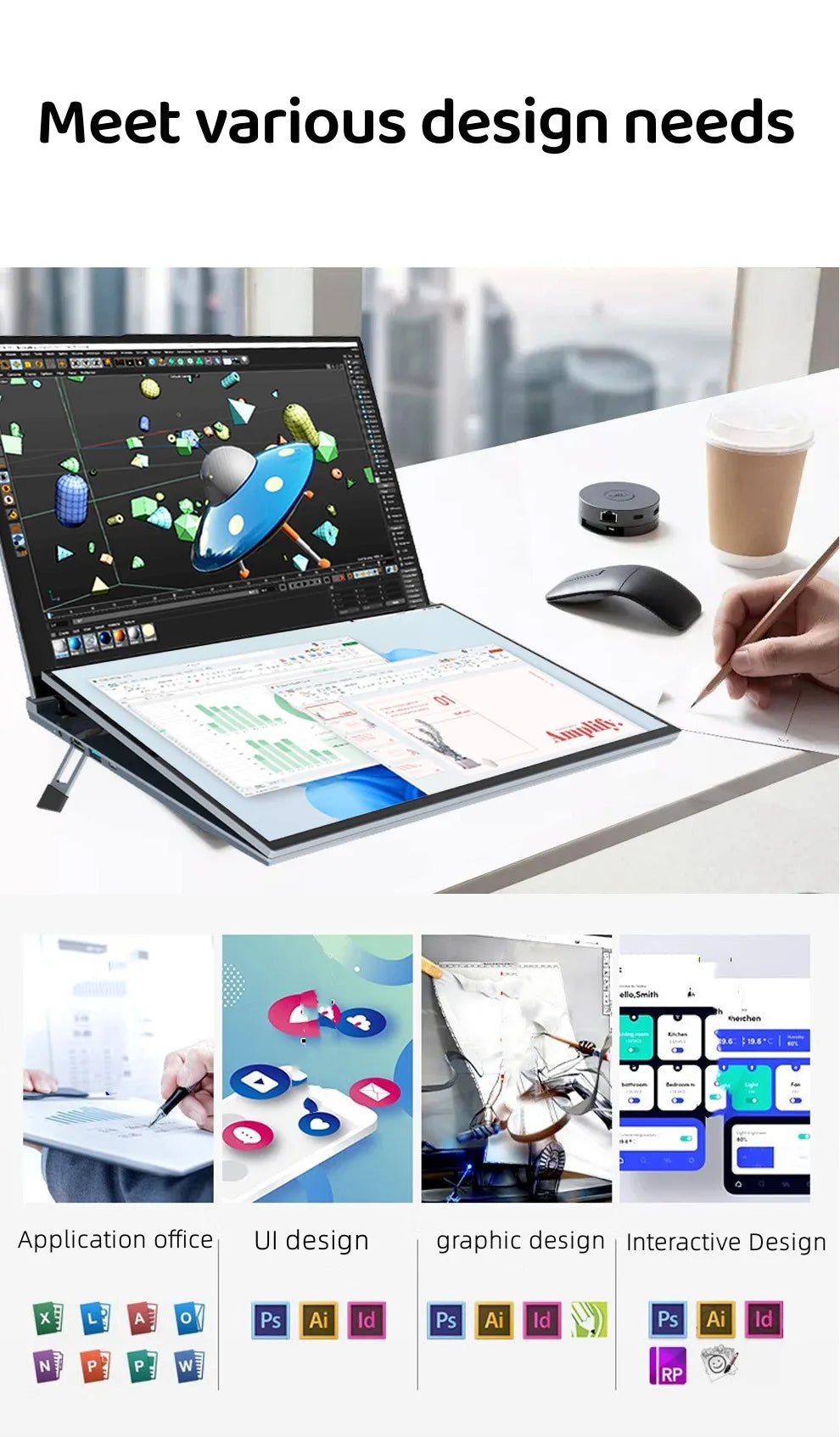 GLF-S1 laptop 16+16 inch Big Dual Screen Intel i5-12450H laptop computers camera Windows 11 DDR4 M.2 2280 2TB WIFI dual notebook