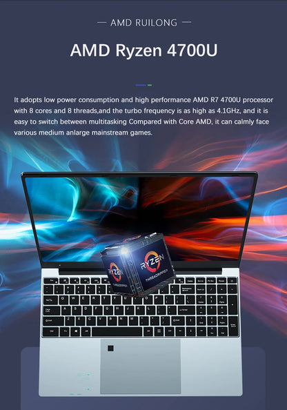 NEW Thin and light Laptop 15.6 inch AMD R7 4700U Backlit Keyboard Windows 11 32GB DDR4 2TB Fingerprint Gaming Laptop Computer