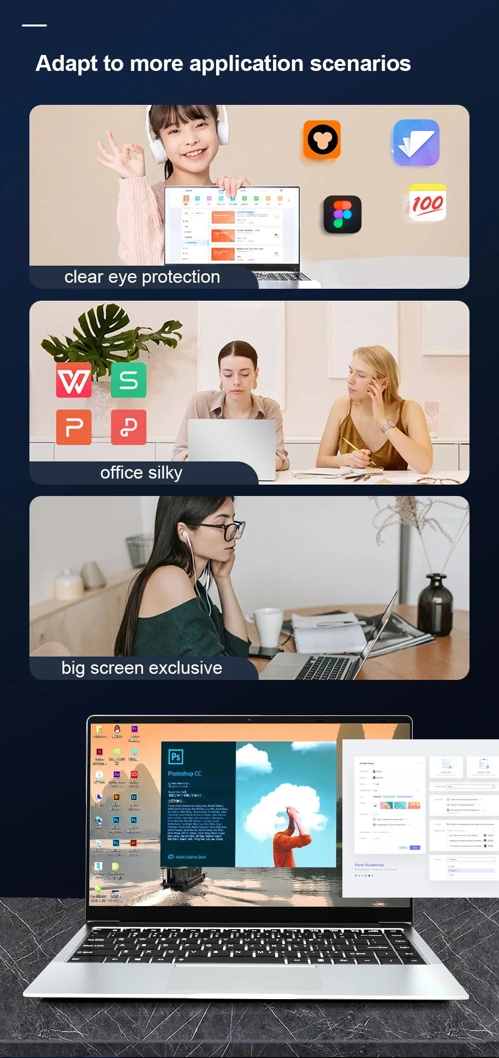 14.1" Laptop Computer Windows 11 Pro Intel Atom A3950 Notebook PC 12GB RAM 512GB 1TB M.2 SSD 1920*1080P Office Study Computer