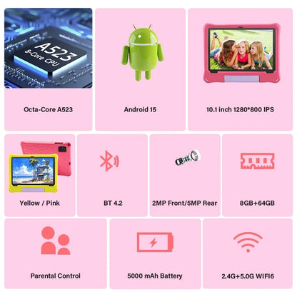 Paitanry CH10 Plus Android 15 Kids Tablet 5000Mah Octa-core 10.1 inch 8GB (4+4GB)RAM 64GB ROM Tablets Learning Children's Tablet