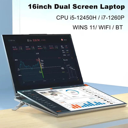 GLF-S1 laptop 16+16 inch Big Dual Screen Intel i5-12450H laptop computers camera Windows 11 DDR4 M.2 2280 2TB WIFI dual notebook