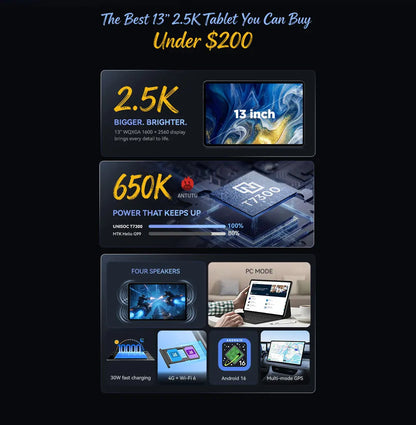 ALLDOCUBE iPlay 70 Max Pro Tablet  13'' 2.5K Dsiplay Unisoc T7300 16GB RAM 128GB ROM Android 16 10000mAh 4G LTE Tablet