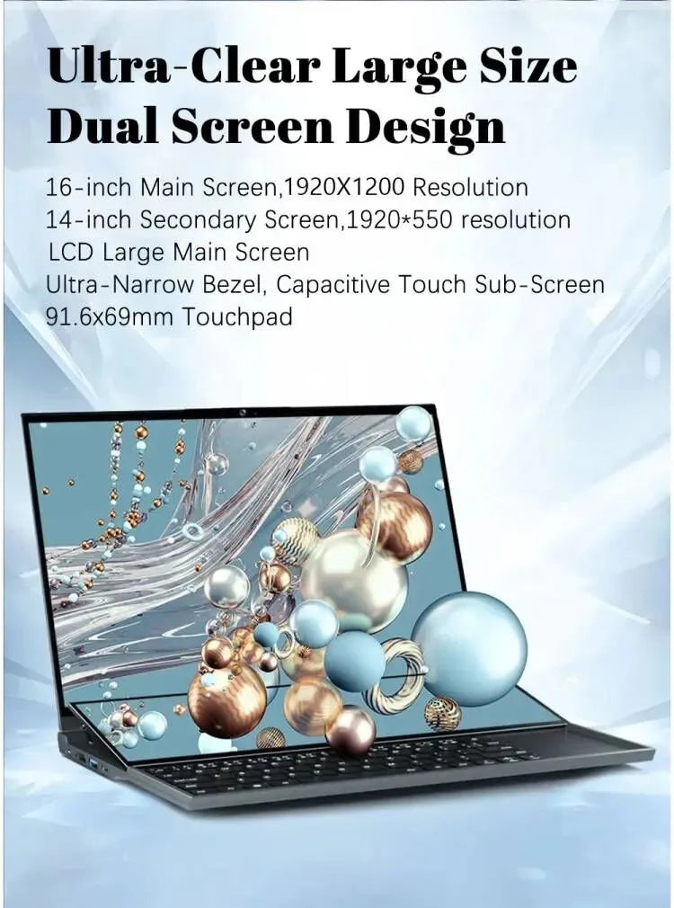 CRELANDER X16 Double Screen Laptops 16 Inch + 14 Inch Touch Screen intel core  i7-9750 Windows 11 Portable PC Notebook Computer