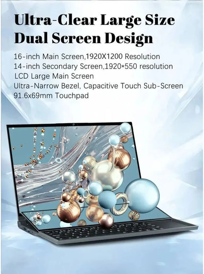 CRELANDER X16 Double Screen Laptops 16 Inch + 14 Inch Touch Screen intel core  i7-9750 Windows 11 Portable PC Notebook Computer