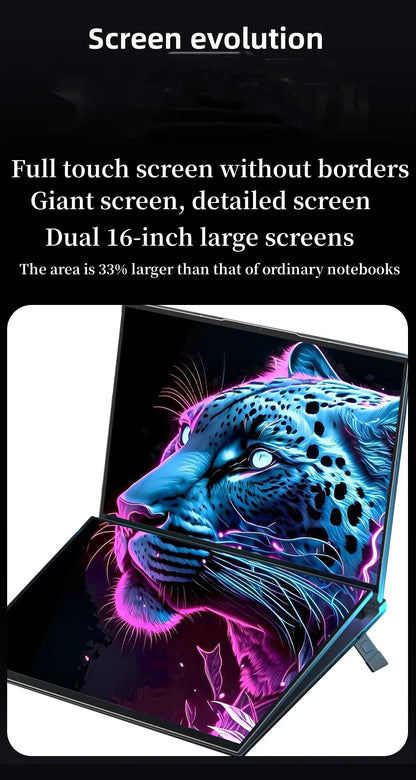 GLF-S1 laptop 16+16 inch Big Dual Screen Intel i5-12450H laptop computers camera Windows 11 DDR4 M.2 2280 2TB WIFI dual notebook