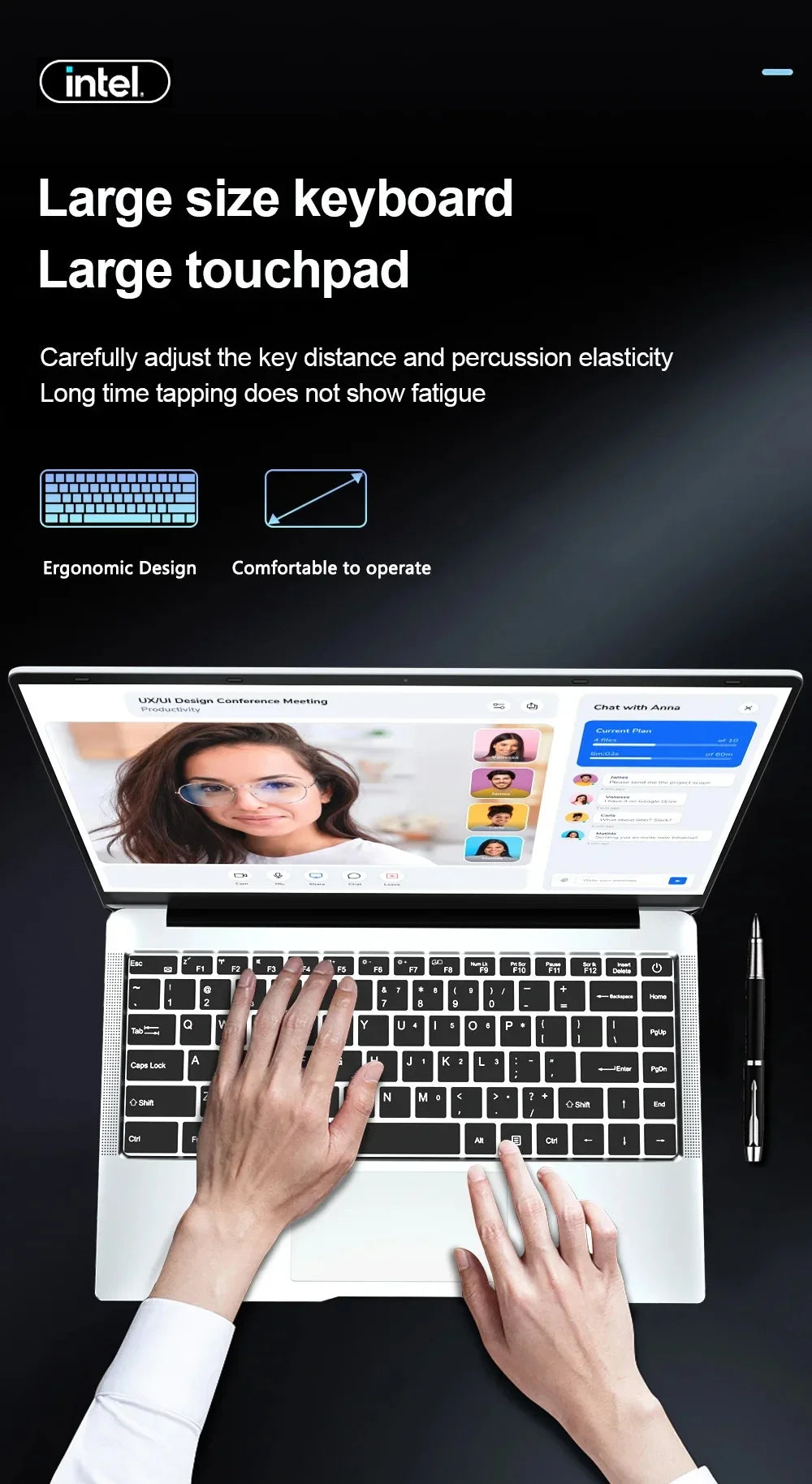 14.1" Laptop Computer Windows 11 Pro Intel Atom A3950 Notebook PC 12GB RAM 512GB 1TB M.2 SSD 1920*1080P Office Study Computer