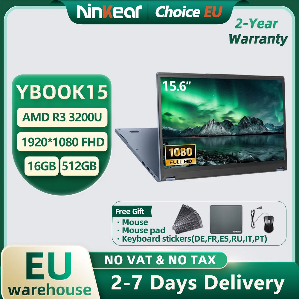 Ninkear YBOOK15 Laptop AMD Ryzen 3 3200U 15.6 Inch 360° Flip FHD IPS 1920*1080 Touchscreen 16G+512GB Backlit Keyboard Windows 11