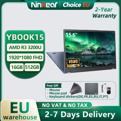 Ninkear YBOOK15 Laptop AMD Ryzen 3 3200U 15.6 Inch 360° Flip FHD IPS 1920*1080 Touchscreen 16G+512GB Backlit Keyboard Windows 11