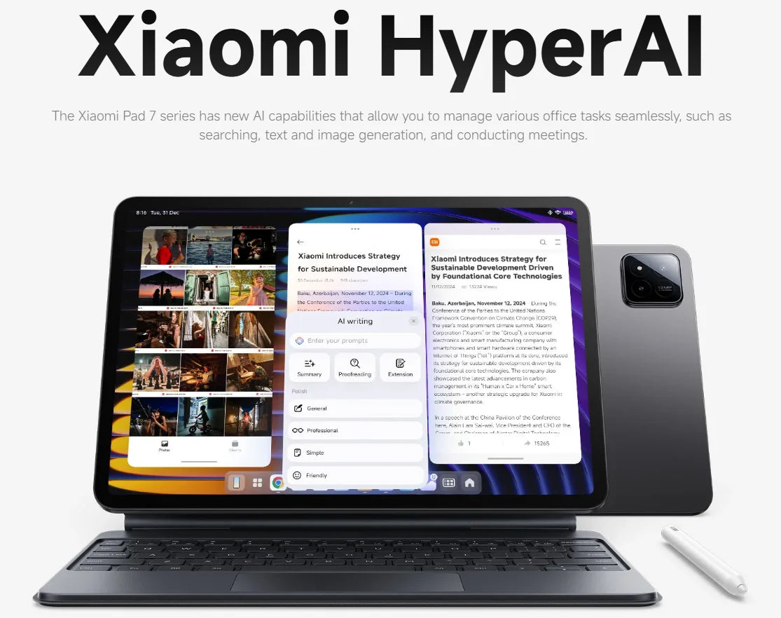Global Version Xiaomi Pad 7 11.2 'Xiaomi HyperAI 144Hz 3.2K Display Snapdragon 7 + Gen 3 Octa core Processor 45W 8850mAh Battery