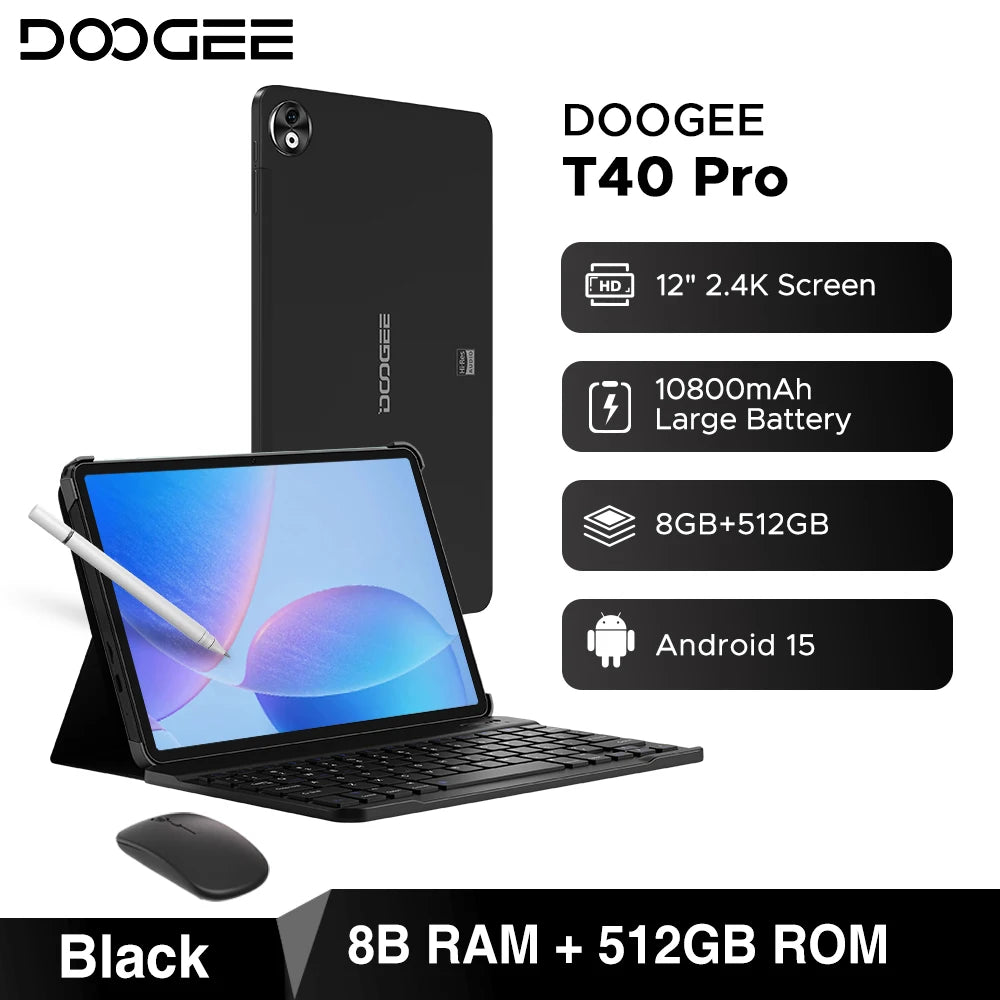 World Premiere DOOGEE T40 Pro Tablet 12" IPS 2.4K 20GB(8+12) 512GB Android 14 Helio G99 6nm 10800mAh 18W Charge 7.6mm ultra-thin