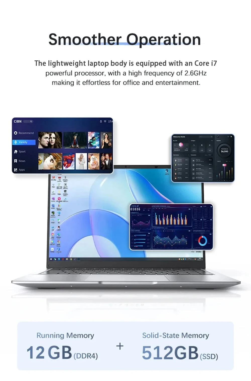 2026 14.1" Laptop Computer Intel Atom A3950 Windows 11 Pro Laptops Gaming 1920*1080 HD DDR4 16GB SSD 1TB Portable Notebook PC