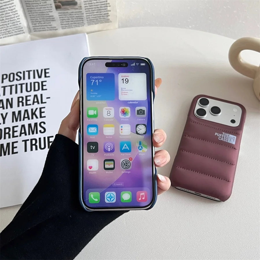 Stylish Down Jacket Phone Case Solid Color The Puffer Case for iPhone17 Air 17Pro ProMax Fashion Soft Phone Cover Case