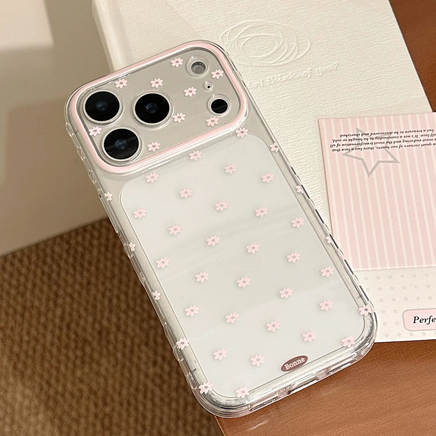 Minimalist Gentle Pink Flowers Transparent Shockproof Protective Phone Cover Case for iPhone 17 16 15 14 13 12 Pro Max