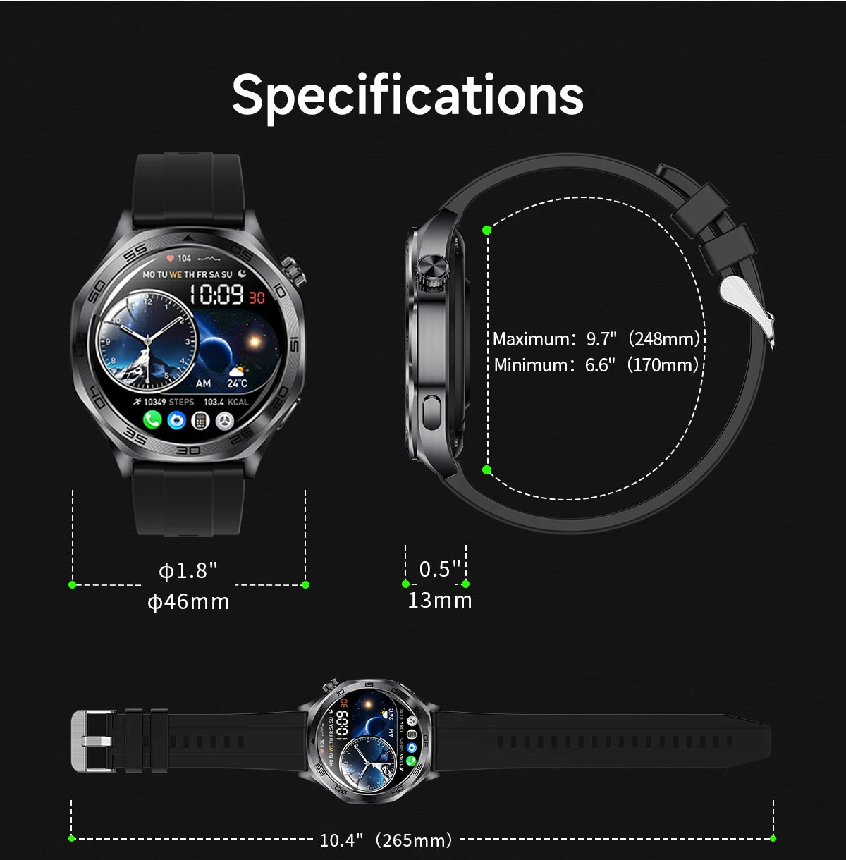 2026 new smartwatch with 1.46-inch IPS display, Ipx8 water resistance rating. 400 mAh battery featuring over 100 activity modes,