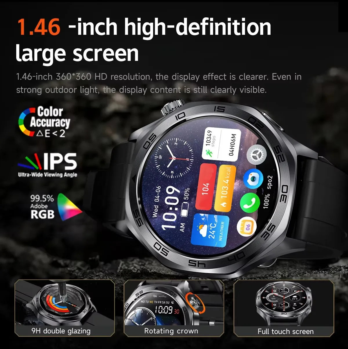 2026 new smartwatch with 1.46-inch IPS display, Ipx8 water resistance rating. 400 mAh battery featuring over 100 activity modes,