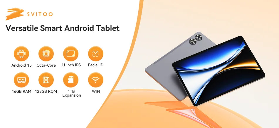 SVITOO Tablet Android 15 2025 11 Inch Unisoc T606 16GB RAM 128GB ROM 8000mAh Battery WiFi 5 BT 5.0 GPS With Case Keyboard Mouse