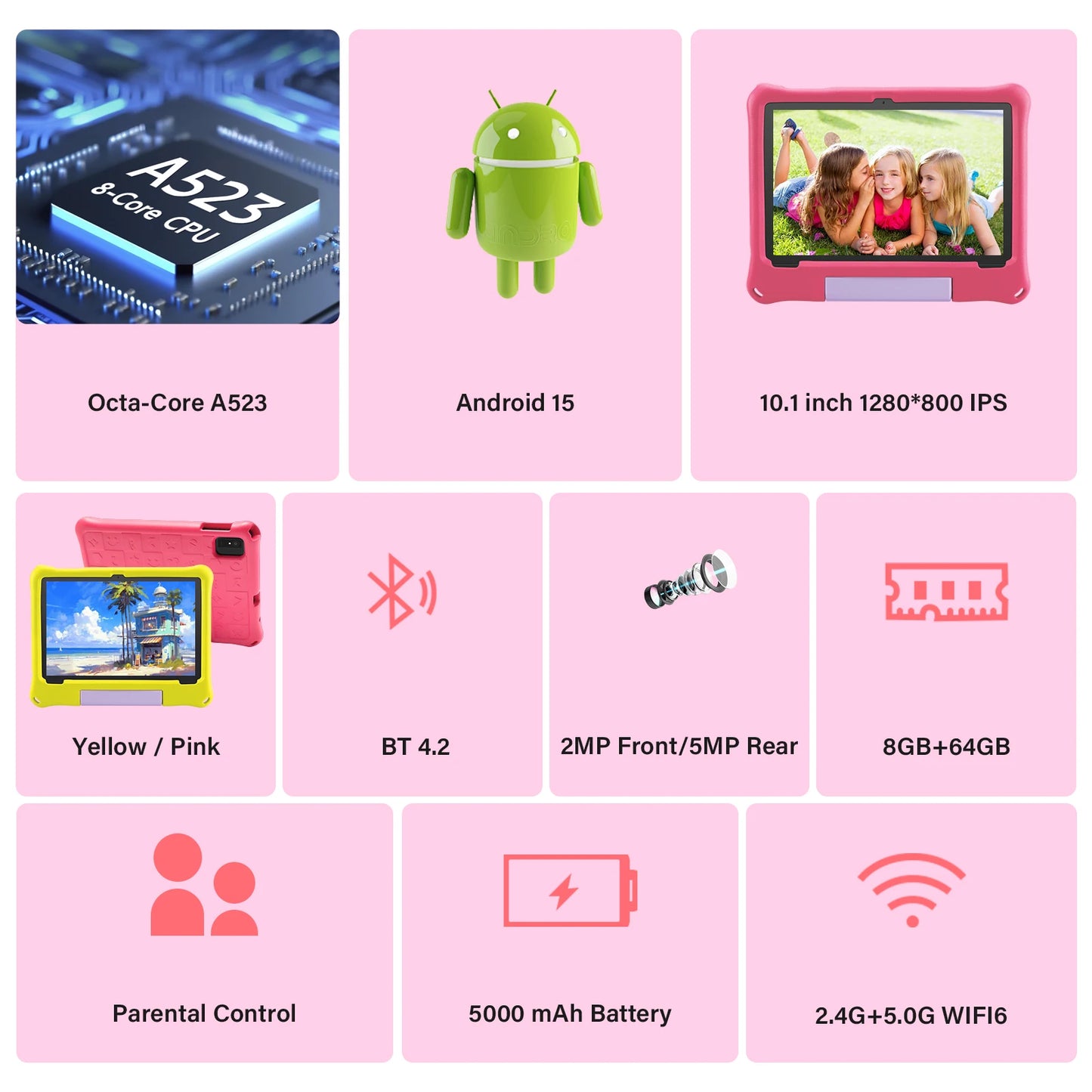 Paitanry CH10 Plus Android 15 Kids Tablet 5000Mah Octa-core 10.1 inch 8GB (4+4GB)RAM 64GB ROM Tablets Learning Children's Tablet