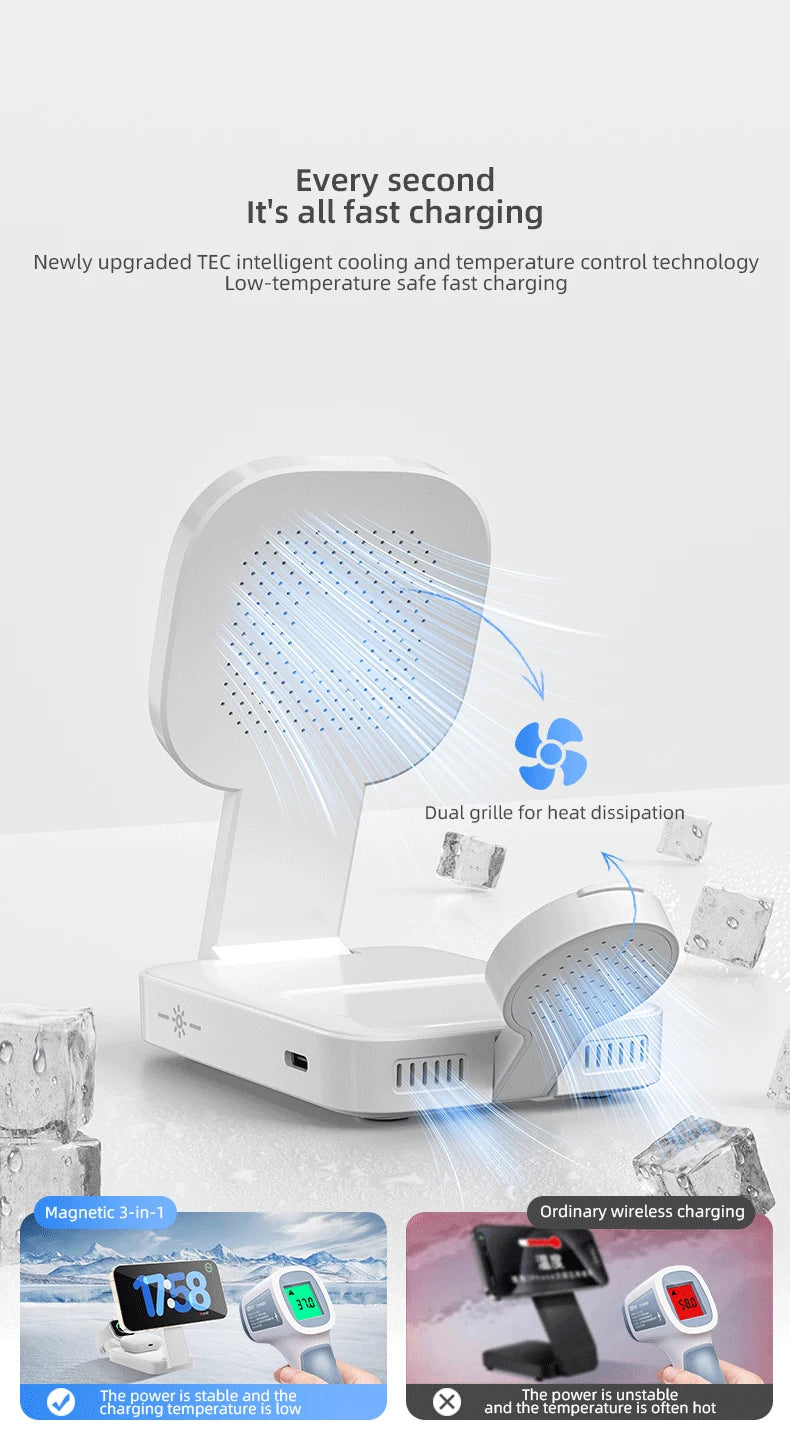 3in1 Magnetic Wireless Charger QI2 Magsafe Folding Wireless Charging Station for iphone 16 pro iWatch AirPods Wireless Charger