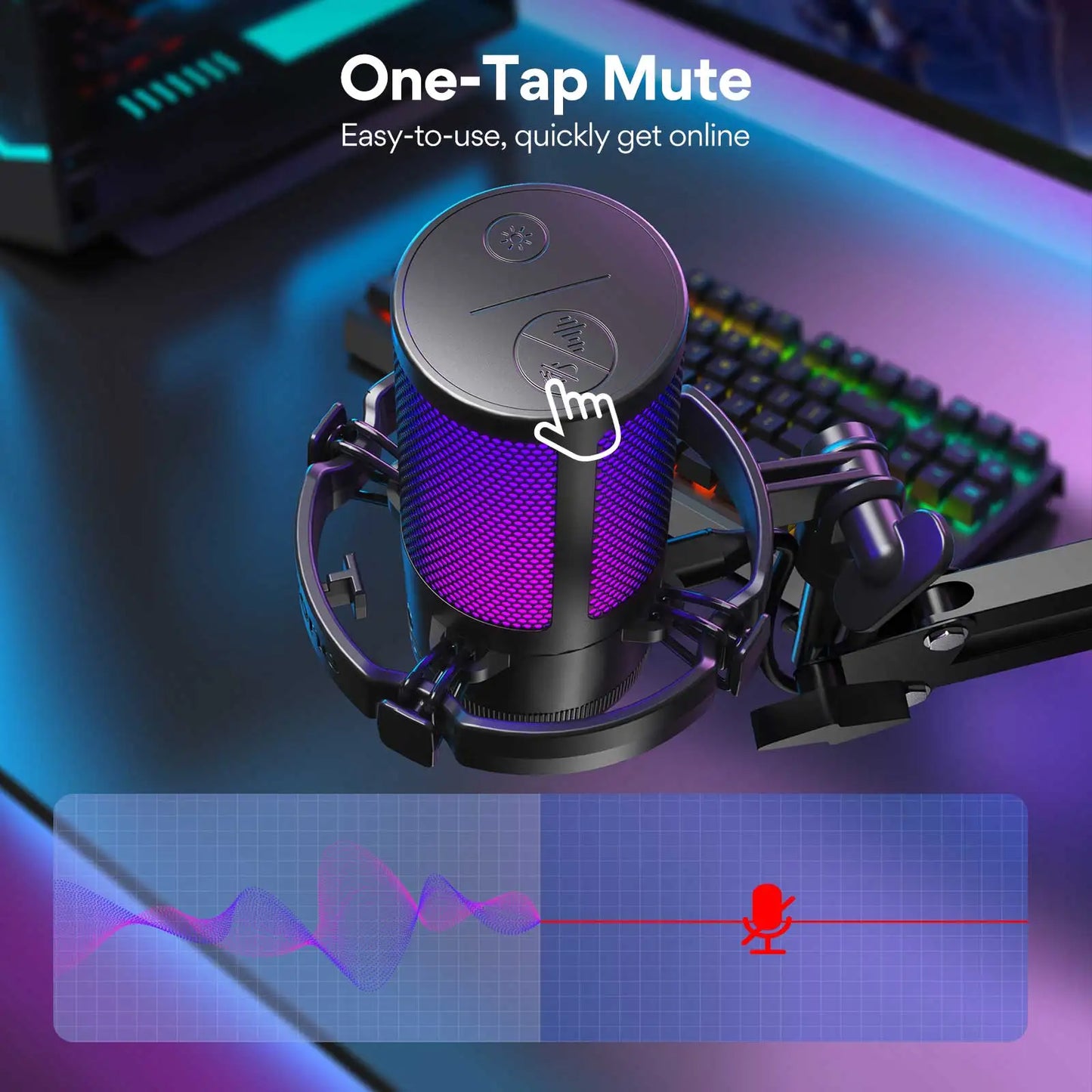 maono DGM20S Gaming USB Microphone Condenser Mic with RGB Light Noise Cancellation Boom Arm for Streaming Podcast YouTube Tiktok