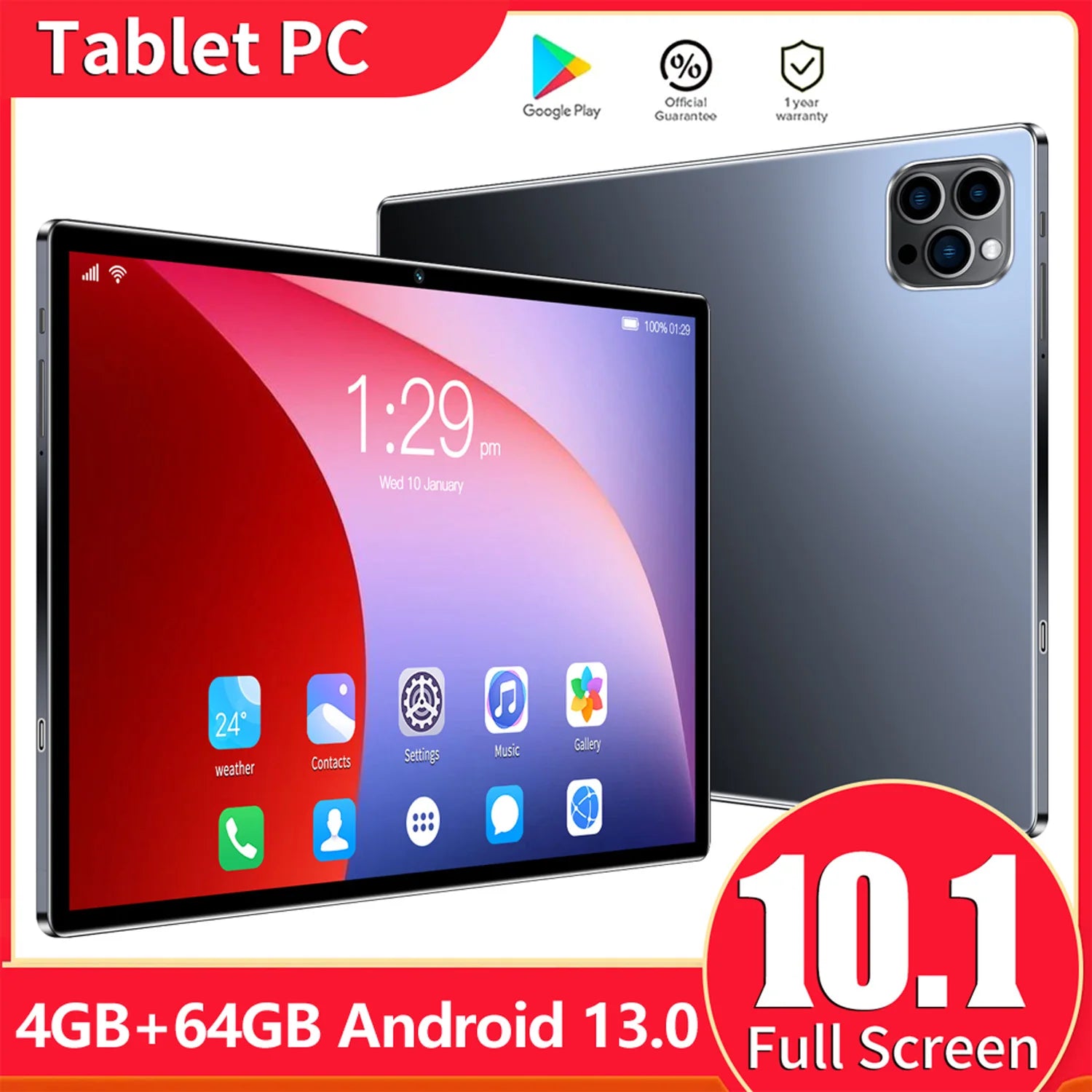 New 10.1 Inch Tablet Android 13, 4GB RAM 64GB ROM, 1TB Expand, Dual SIM, Dual Cameras, 6000MAH Battery, Children's Gift Tablets