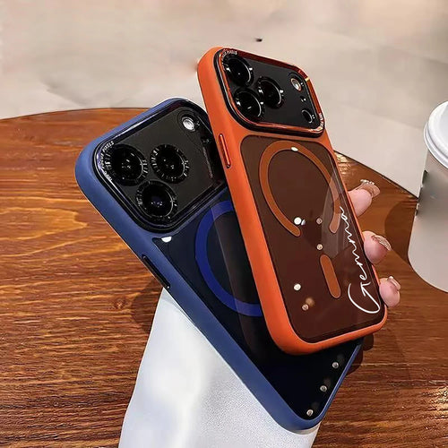 Personalized Name Phone case Compatible With Iphone17Pro Max 17Air 17Pro 17,Semi Transparent Protective Metal Lens Frame case