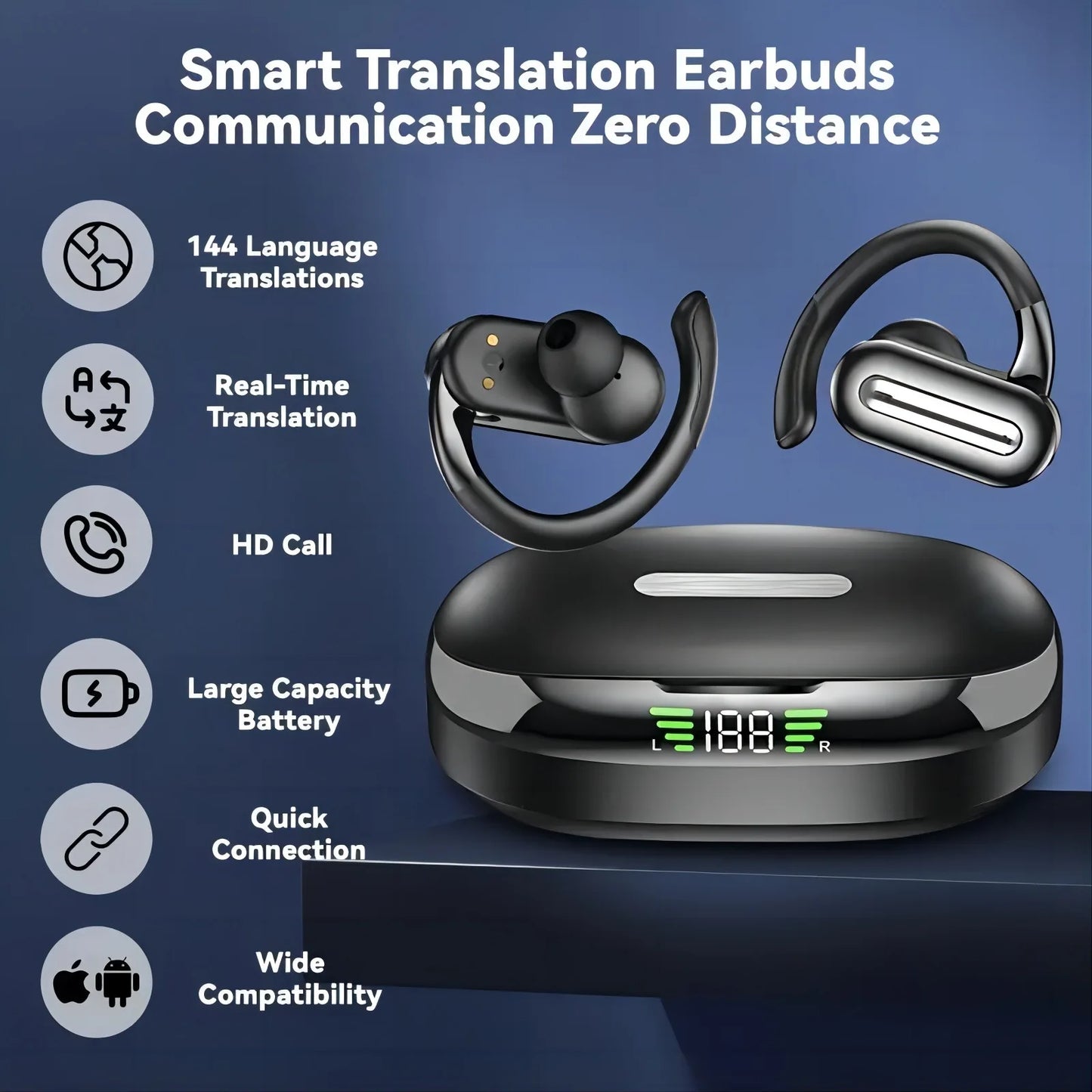Wireless headphones - Sport ear-type wireless headphones come with a built-in high-definition microphone, an LED screen, a charg