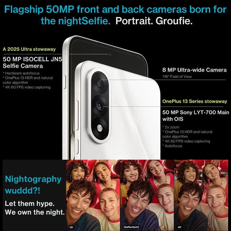 World Premiere OnePlus Nord 5 Global Version Smartphone 50MP LYT-700 Camera 1.5K AMOLED Display Snapdragon 8s Gen 3 OxygenOS 15