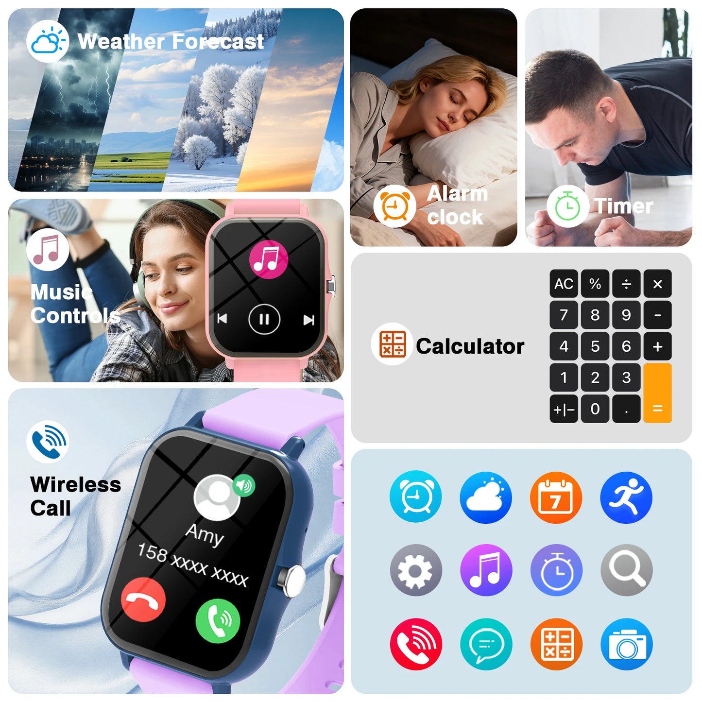 Smart Watch, Wireless Call/Dial, Multi-Sport Mode, Multiple APP Reminders, Suitable for Men and Women, Compatible with IPhone/An