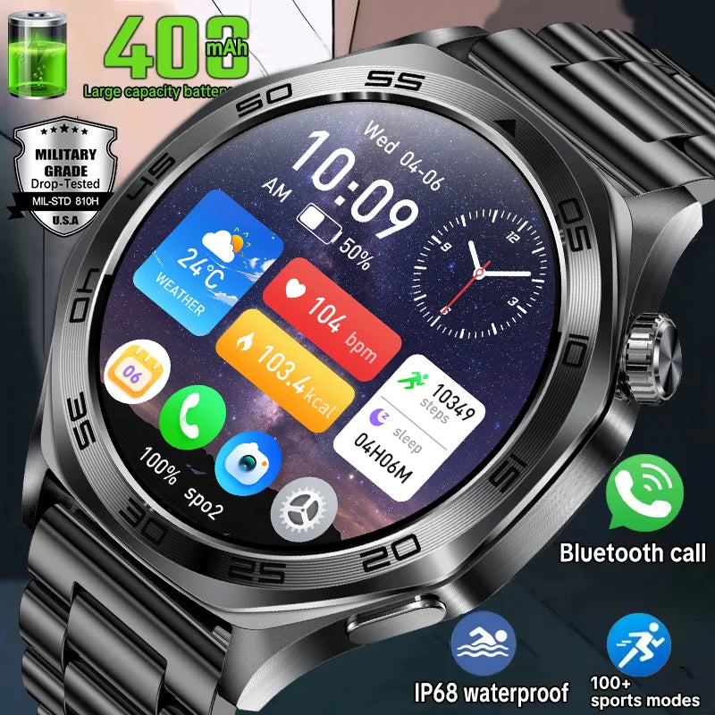 2026 new smartwatch with 1.46-inch IPS display, Ipx8 water resistance rating. 400 mAh battery featuring over 100 activity modes,