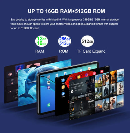 Nenmone Mpad15 14 Inch Tablet Android 15 16GB+512GB 1920*1200 4G Phone Call Tablet 14inch Bluetooth 5G WiFi Pad 12000mAh 32MP