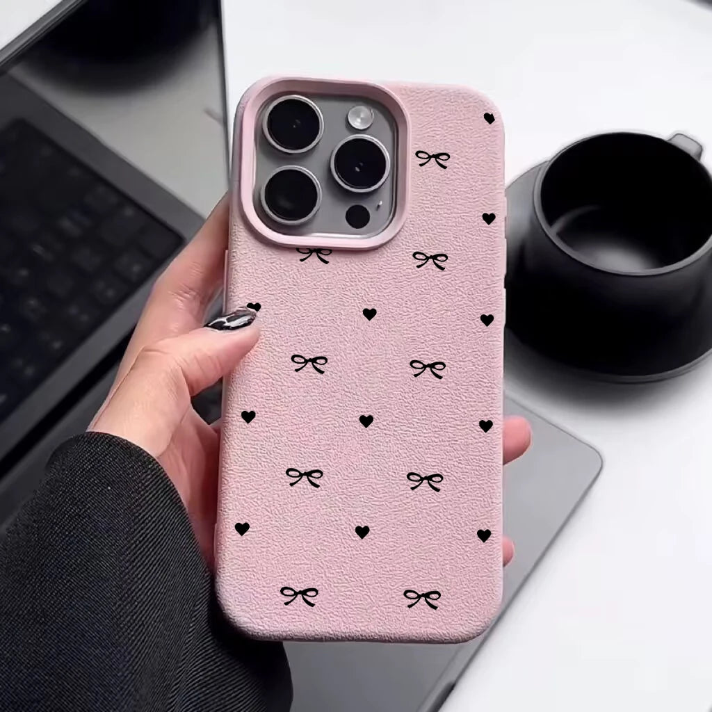 Pink Black Bowknot Lichee Pattern Phone Case For OPPO Reno 14 Pro 13F 12F 11F 13 12 11 10 Pro 8T 7 7Z 6 5 4 5G A31 A53 A57 cover