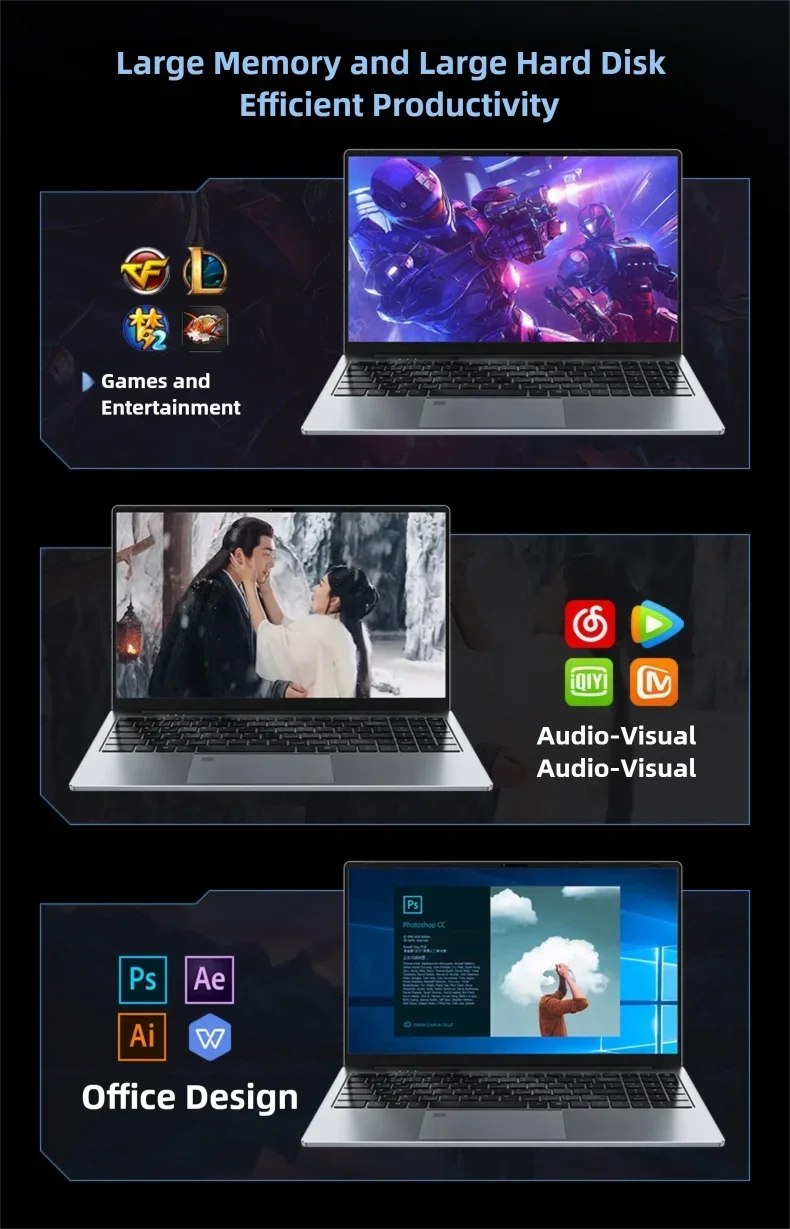 2026 New  Intel Core i7 5500U Laptop 15.6" IPS  Screen RAM 16GB Rom 128GB 256GB 512GB 1TB SSD Windows 11 Pro