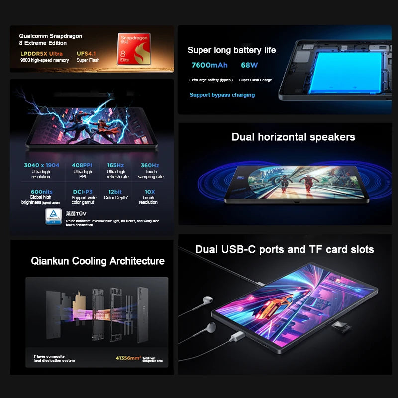 Original Lenovo Legion Y700 4th Gaming Tablet CN Version Snapdragon 8 Elite 8.8-inch 3K 165Hz Display 7600mAh Android 15 Pad PC