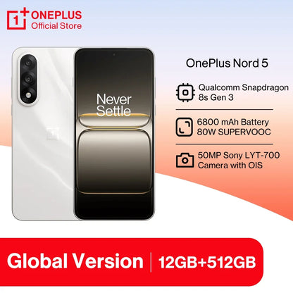 World Premiere OnePlus Nord 5 Global Version Smartphone 50MP LYT-700 Camera 1.5K AMOLED Display Snapdragon 8s Gen 3 OxygenOS 15