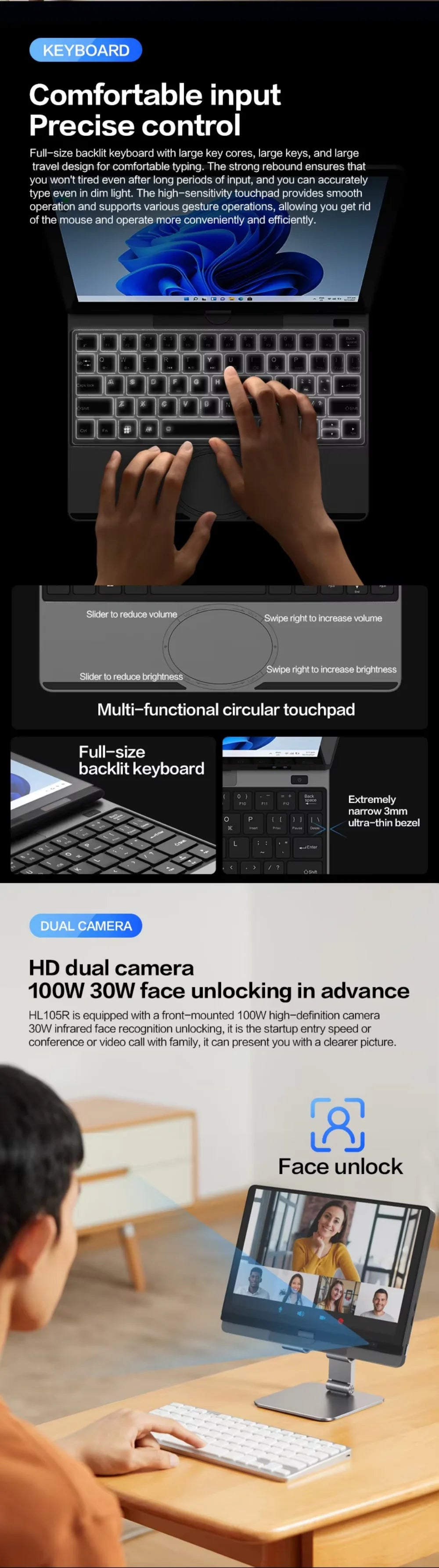 12th Gen Intel Alder Lake N150 Mini Gaming Laptop 10.5inch Touch Screen 16G/32G 512GB 1TB Windows 11 Notebook Tablet PC 2 in 1