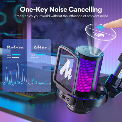 maono DGM20S Gaming USB Microphone Condenser Mic with RGB Light Noise Cancellation Boom Arm for Streaming Podcast YouTube Tiktok