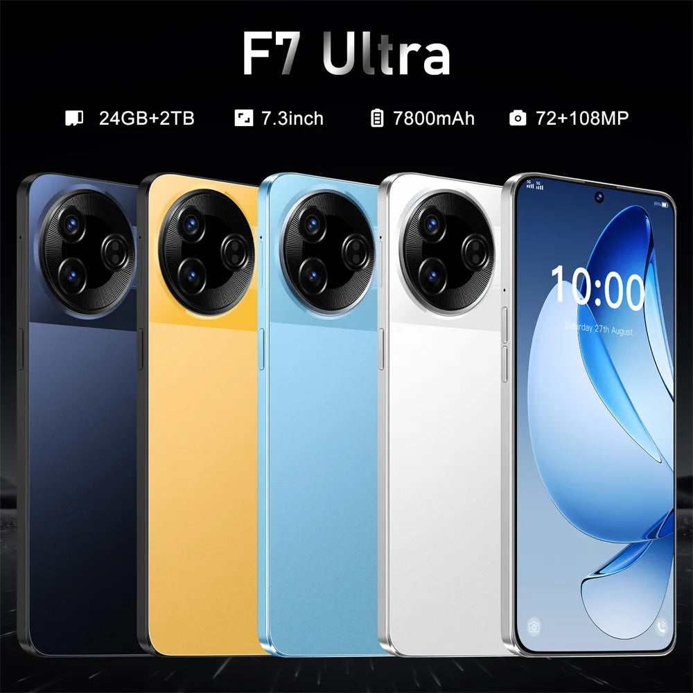 New F7 Ultra Original Smartphone 7.3inch 5G Cell Phone 7800mAh Android 15  Dual SIM Card Cellphones Global Version Mobile Phones