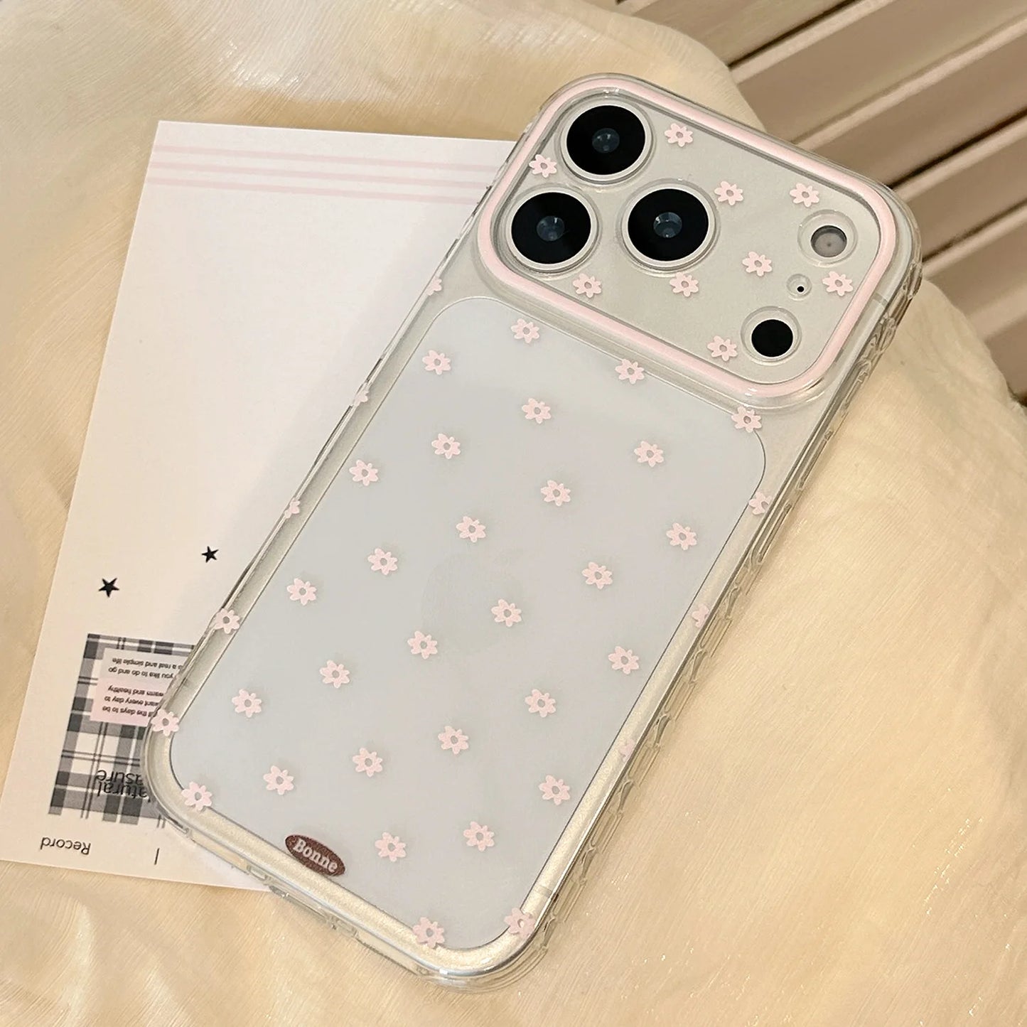 Minimalist Gentle Pink Flowers Transparent Shockproof Protective Phone Cover Case for iPhone 17 16 15 14 13 12 Pro Max