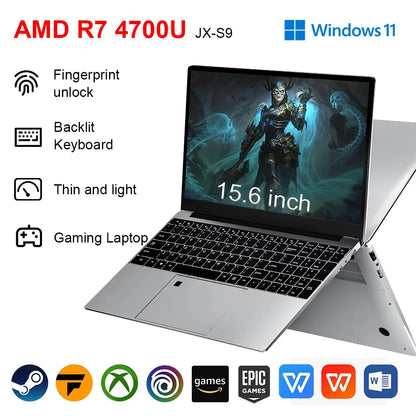 NEW Thin and light Laptop 15.6 inch AMD R7 4700U Backlit Keyboard Windows 11 32GB DDR4 2TB Fingerprint Gaming Laptop Computer