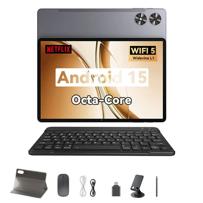 SVITOO Tablet Android 15 2025 11 Inch Unisoc T606 16GB RAM 128GB ROM 8000mAh Battery WiFi 5 BT 5.0 GPS With Case Keyboard Mouse