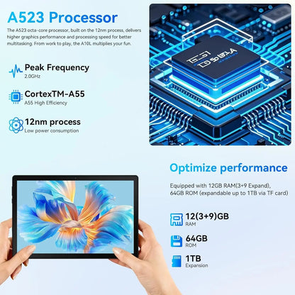 10Inch Tablet Android14 12GB RAM 64GB ROM Octa Core WiFi Dual Camera with Stylus Keyboard Mouse Headphones Case Computer PAD Set