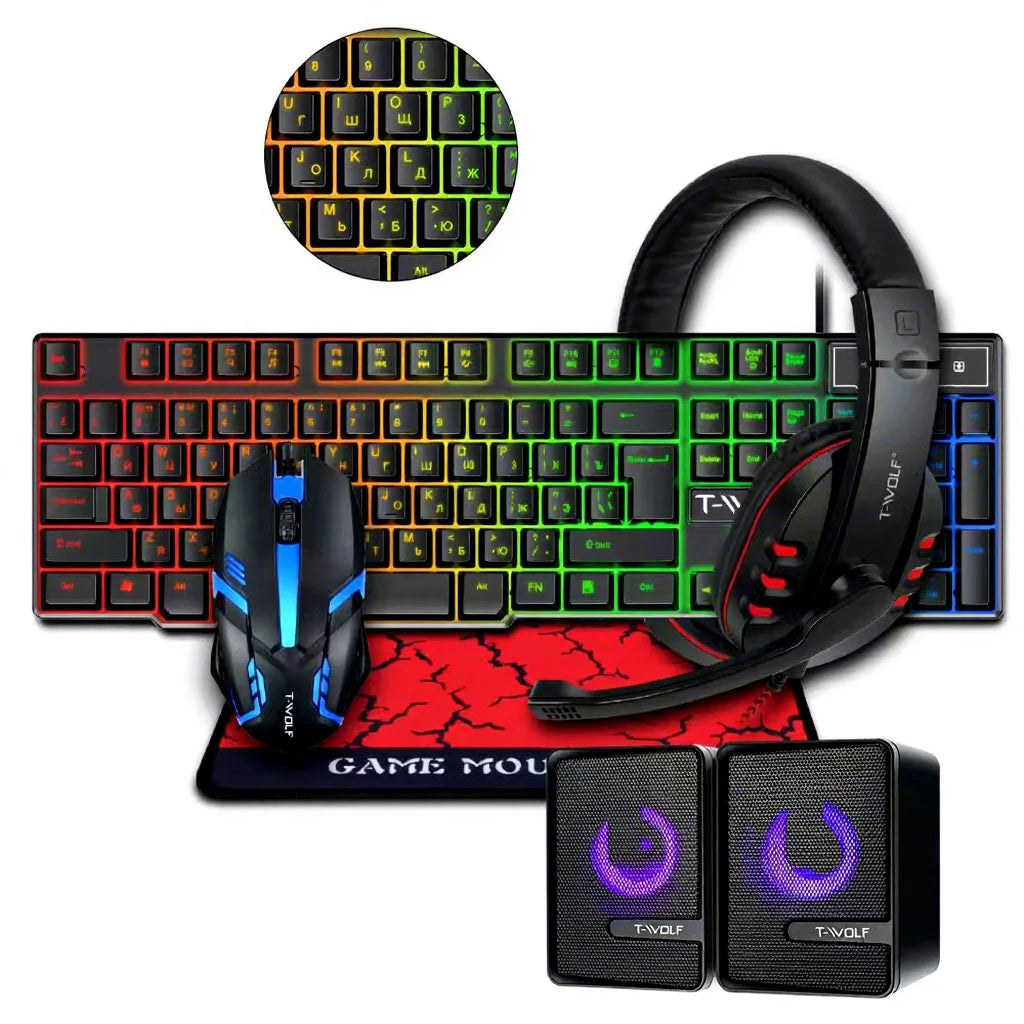 4 In1 Colorful Backlit Mouse and Large Size Mousepad and Gaming Headset and Keyboard Free Shipping