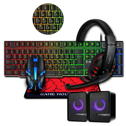 4 In1 Colorful Backlit Mouse and Large Size Mousepad and Gaming Headset and Keyboard Free Shipping