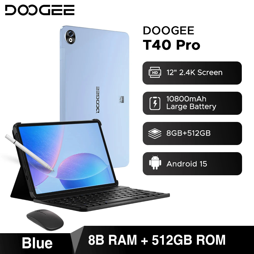 World Premiere DOOGEE T40 Pro Tablet 12" IPS 2.4K 20GB(8+12) 512GB Android 14 Helio G99 6nm 10800mAh 18W Charge 7.6mm ultra-thin
