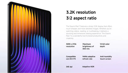 Global Version Xiaomi Pad 7 11.2 'Xiaomi HyperAI 144Hz 3.2K Display Snapdragon 7 + Gen 3 Octa core Processor 45W 8850mAh Battery