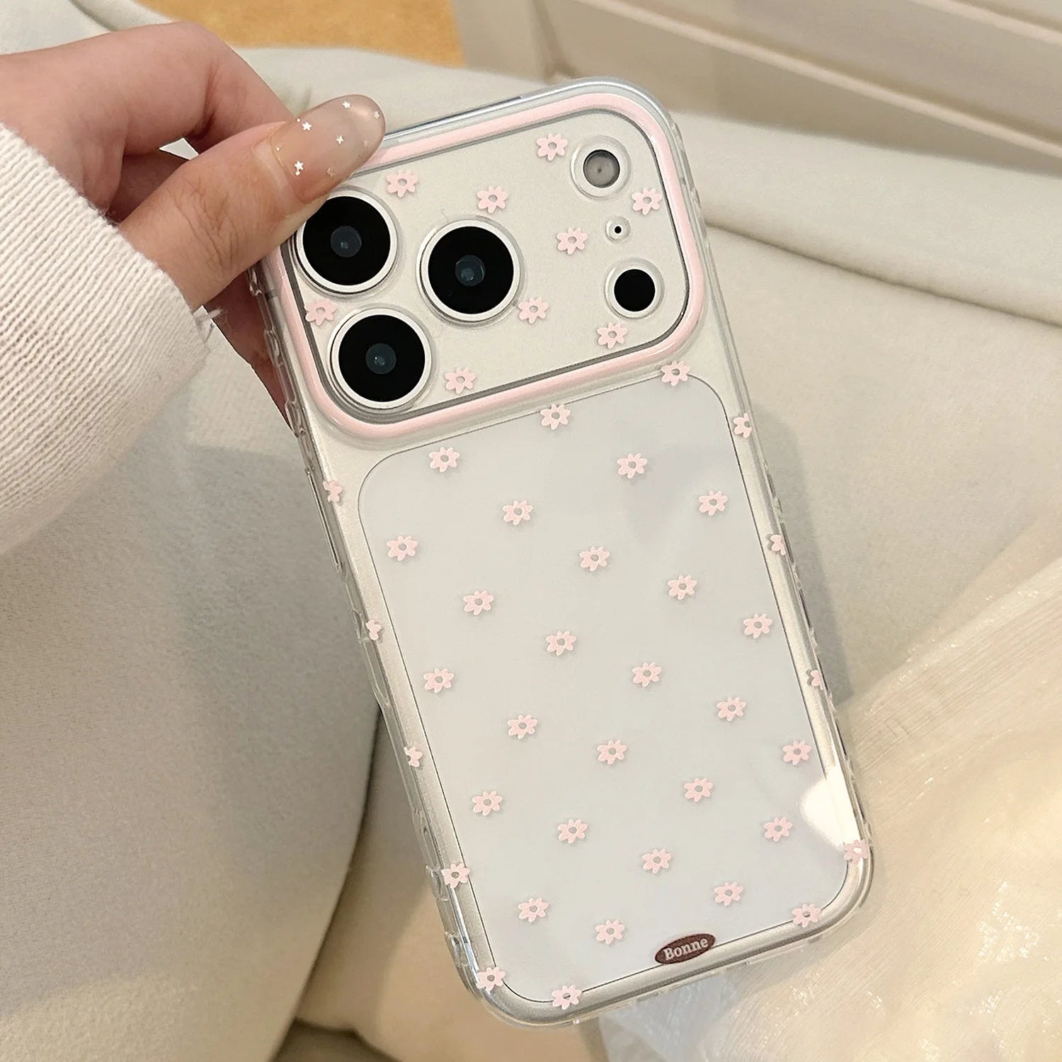 Minimalist Gentle Pink Flowers Transparent Shockproof Protective Phone Cover Case for iPhone 17 16 15 14 13 12 Pro Max